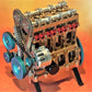Surenkamas automobilio variklio modelis